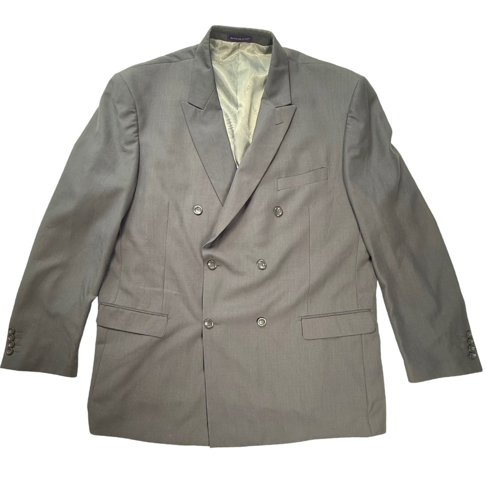 Vinci Mens Gray Double Breasted Blazer Suit Jacket 50L Peak Lapel Professional